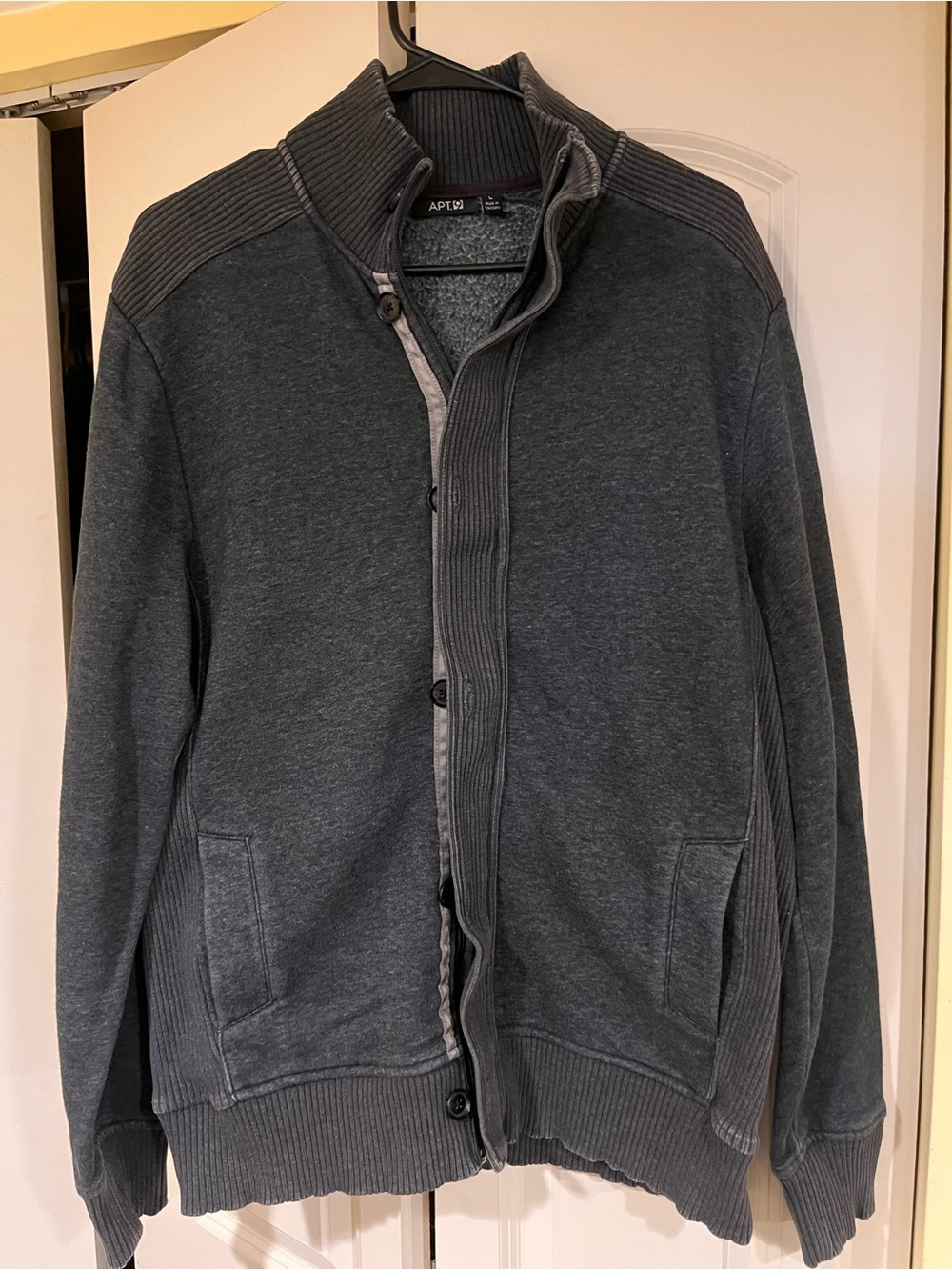 Apt. 9 Men's Charcoal Gray Ribbed Button-Up Cardigan